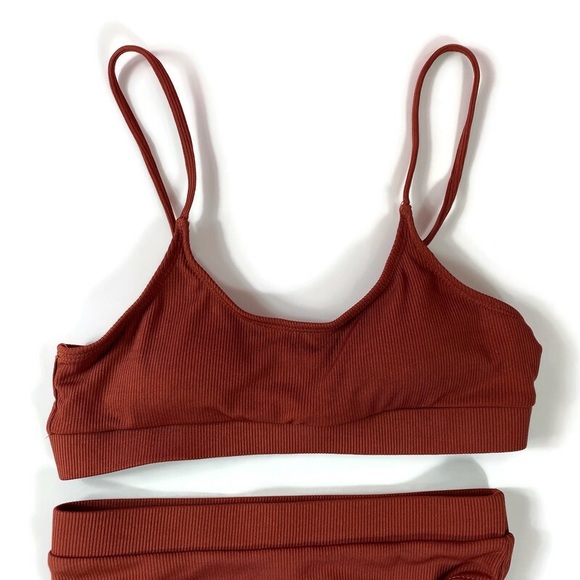Matte Collection Swimwear Orion Burgundy/Brown Ribbed 2 Piece Set - Picture 3 of 12